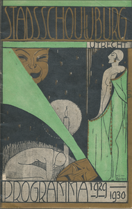 712293 Voorzijde van een programmaboekje voor het seizoen 1929-1930 in de Stadsschouwburg aan het Vredenburg te Utrecht.